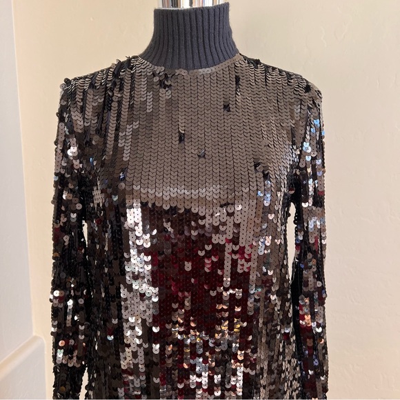 ZARA Black Sequin Knit Mock Neck Long Dress S - Picture 6 of 16